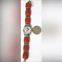 Sajen Vintage Cinnabar Marianna/Richard by  Sterling Silver Watch Bracelet Carved