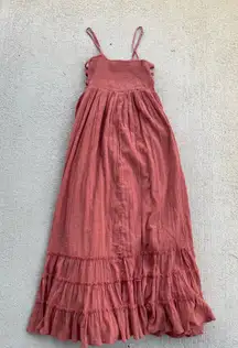 Lulus Dusty Rose Swiss Dot Smocked Midi Dress Cottagecore Boho Size L