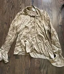 Michael Kors Gold Silk Button Up Shirt