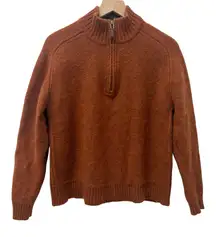 Women’s  100% Lambswool Burnt Orange Sweater, Size Large, Quarter Zip