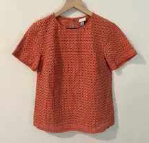 A New Day Terracotta Orange Cotton Eyelet Short Sleeve Keyhole Boxy‎ Top Size XS