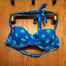 Polka dot royal blue and turquoise bikini top size large Delia’s