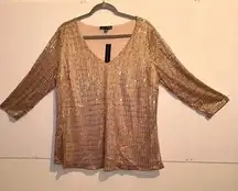 Sara Michelle Womens Sequin Tops 3/4 Sleeve Glitter Sparkly Party Blouse Size 2X