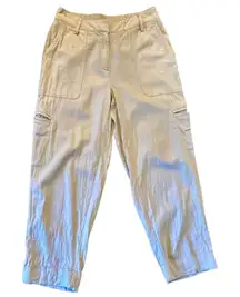 Rachel Zoe Linen tan cropped cargo pants size 8