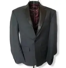 Studio Suits Hand Crafted Blazer Faux Leather Lapels Gray Size Medium