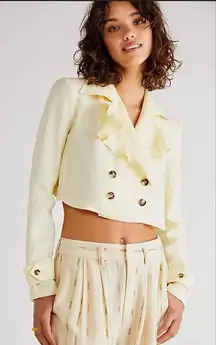 Free‎ People Bennie Crop Blazer Linen Yellow Size XS