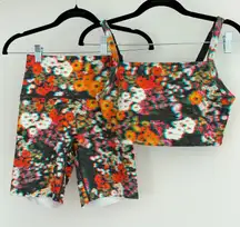 Aerie Workout Matching Set S/M Floral 3D Sports Bra Biker Shorts Psychedelic