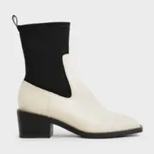 Charles and Keith cream white faux leather heeled ankle boots. Size 38/US 8