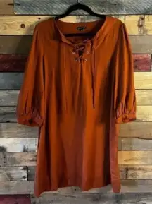 Who What Wear Burnt Orange Lace Up Dress Size Small‎