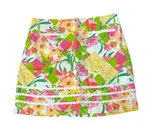 LILLY PULITIZER Pink White Green Floral Print Crochet Patchwork Skirt Size 14‎