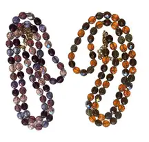 Two Vintage Joan Rivers Long Purple & Amber Crystal Necklaces
