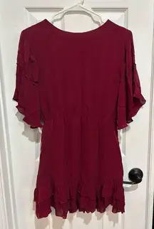 Alice + Olivia Burgundy Ruffle Boho Mini Dress 4 *READ