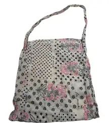 Free People White Black Pink Floral Star Dot Print Hobo Bag
