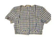 Zara Women's XS Blue Gingham Check Cropped Blouse Short Sleeve