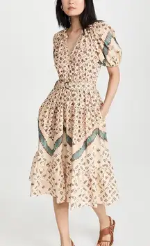 Ulla Johnson Josefina Ruched Floral Print V-Neck Dress | Size 2 / S