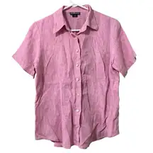 Lands‎ End Pink 100% Linen Short Sleeve Button Down Shirt Blouse Women Size 10 R