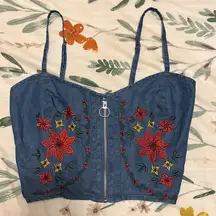 NWT embroidered chambray crop top