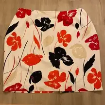 Kasper Pencil Skirt White Red Floral Print Plus Size 24 Career Wear EUC