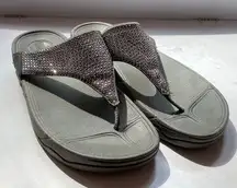 FitFlop  Lulu Rhinestone Thongs Flip Flops Gray Graphite Comfort Sandals Summer