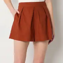 Worthington Mid Rise Pleated Short Santiago Rust Size 14 Linen Blend Minimalist