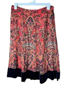 Soft‎ Surroundings Women’s Skirt Orange Midi Boho Baroque Velvet Hem SIze L