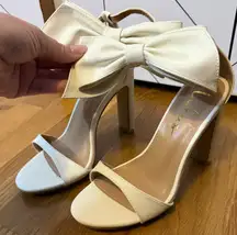 Lulus Womens 6.5 White Faux Leather Bow Ankle High Heel Bride Wedding Party Cute