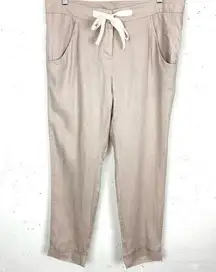 Saint Tropez West Womens Linen Pants Drawstring Waist Fixed Cuffs Tan Size 8