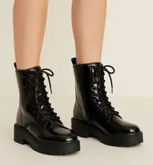 Charles Albert Black Patent Combat Boots Size 7 –New with Tags (O6)!!