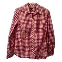 Talbots  Women's Lightweight Checkered Plaid Button UP Shirt Pink Size XS Classic