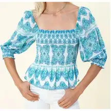 Hale Bob Ottie Voile Top Smocked Blue Size M