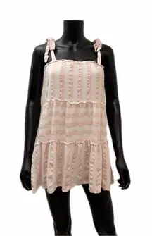 Le Lis Pink‎ Striped Tiered Mini Dress Rayon Lined Bow Tie Straps Size S