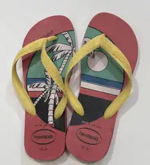 Havaianas Beachy Palm Tree Waterproof Sunrise Slip On Preppy Flip Flops 7/8