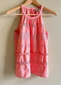 Loft  Coral Tank‎ Top Pinky Peach Halter Neck Eyelet Tassels Womens Size XS