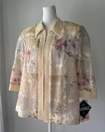 NWT Vintage ‘90s R&M Richards Cream Floral Print 3/4 Sleeve Lightweight Jacket