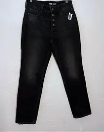 Old Navy Power Straight High Rise Jeans Womens Stone Wash Black SZ 8 New