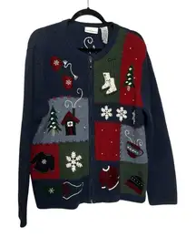 Croft & Barrow Christmas Winter Embroidered Full Zip Sweater Size Large