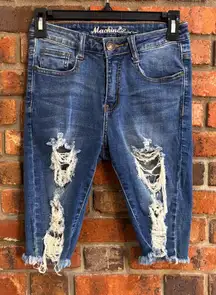 Machine Jeans womens Nouvelle Mode distressed skinny denim shorts blue 26
