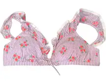 J. Crew Tie-front ruffle bikini top purple floral embroidered seersucker‎ Large
