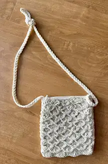 Vintage Square Beaded Woven Crossbody Bag, Cream