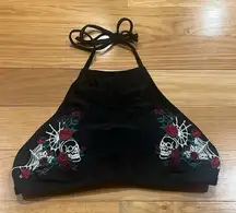 Hot Topic black skull spiderweb embroidered swim top size small .