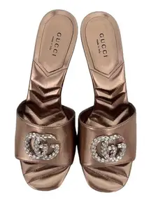 Gucci Marmont EU 37 US 7 Crystal GG Rose Gold Sandals Heels Metallic Nappa New