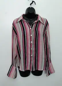 Pink black and white striped Violet and Claire button down top