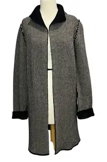 Cocogio Cardigan Sweater M Black Tan Striped Wool Blend Cozy Coatigan Italy
