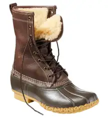 L.L.Bean Womens Bean Boots 10" Shearling Lined Brown Size 8 Snow Waterproof GUC