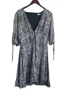 JustFab Women Sheath Dress XL Black Reptile Print Tie Sleeve Ruffle Hem NEW