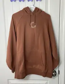 EUC Primark women’s brown‎ embroidered pullover fleece hood sweatshirt oversized