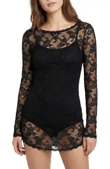 Victoria's Secret Sheer Lace Top Sz M Black Floral Long Sleeve Layering Tee Goth