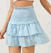 Shein Ultra Soft High Waisted Stretchy Flowy Light Blue Shirred Tiered Skirt