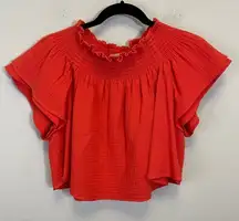 Apiece Apart Orange Off The‎ Shoulder Gauzy Smocked Crop Blouse Size 4