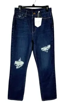 Re/Done‎ Jeans Women 27 Blue Dark Wash Cotton Distressed Le High Straight Leg